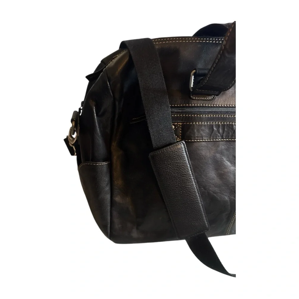 Jack Georges Spacious Voyager Black Leather Duffel Bag